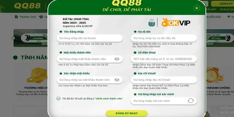 Các bước thiết lập tài khoản QQ88 đơn giản