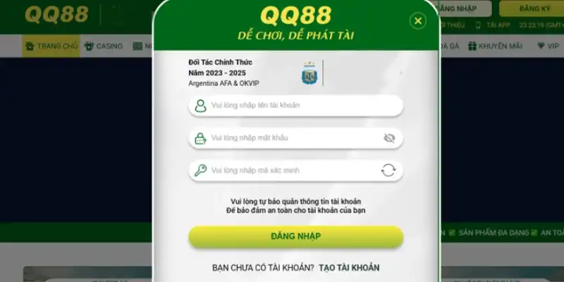 Thành viên nhập tên vào tài khoản, mật khẩu và mã xác minh